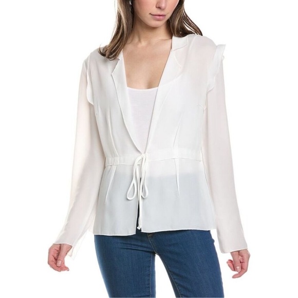 Lola & Sophie NYC Anthropologie Dobby Jacket Eggshell OffWhite Sleek Minimalist - Picture 1 of 8